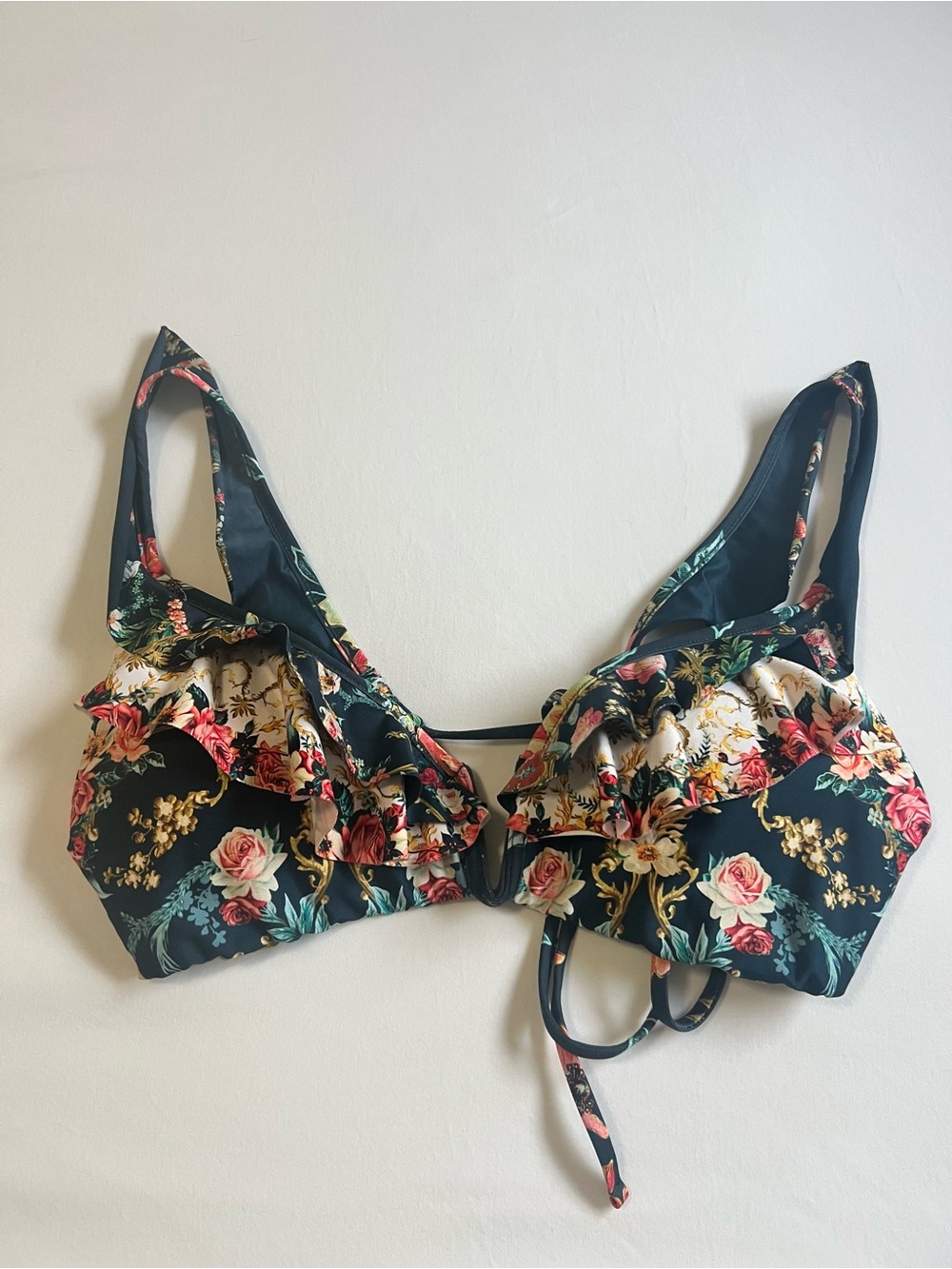 Again Bendita Floral Ruffle Bikini Top Large